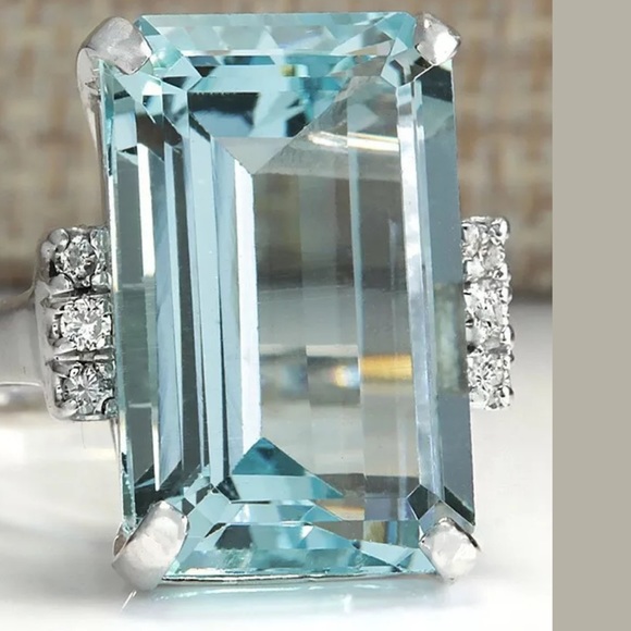 Jewelry - Huge Aquamarine Diamond 925 Silver Ring